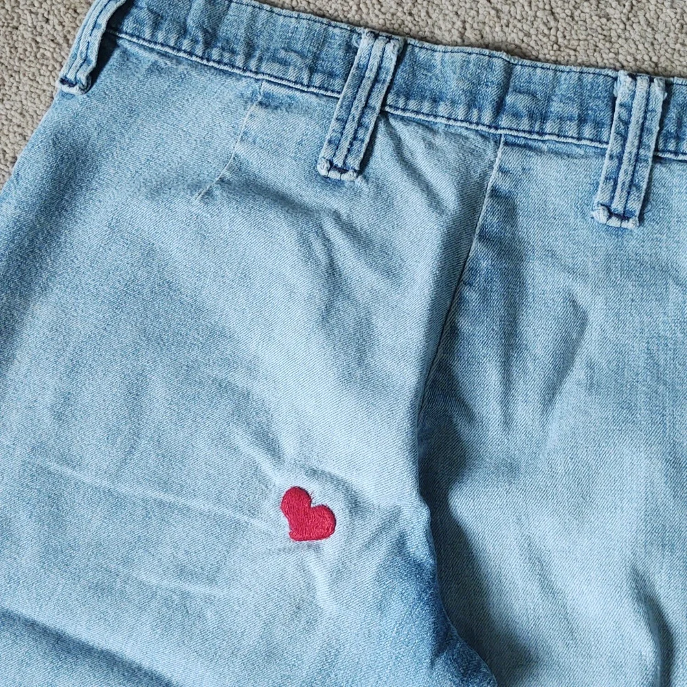 Vintage Bell Bottom Jeans with Side Snaps and Heart Patch On Bum - Picture 2 of 9